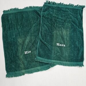 Franco VTG Hand Towel Set OS Green His and Hers Embroidered Fringed Cotton